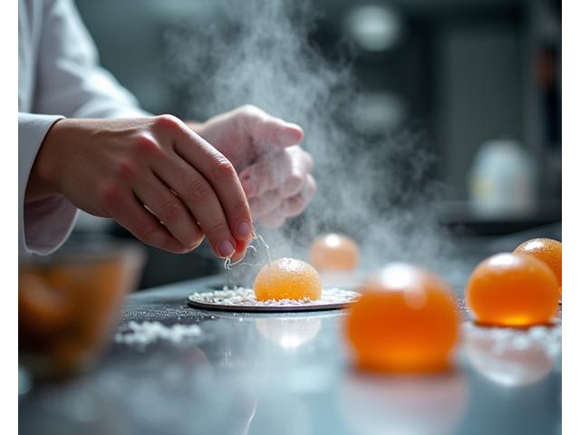 Chef enseignant la cuisine moléculaire, avec fumées et instruments