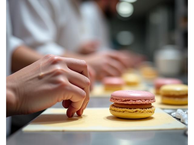 Participant à un atelier de pâtisserie fine, décorant un gâteau