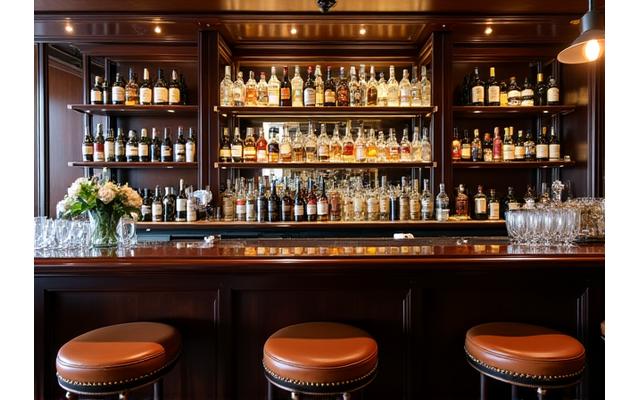 Bar élégant offrant une sélection de vins et spiritueux