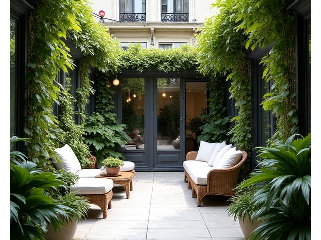 Terrasse jardin privative aménagée pour un événement extérieur